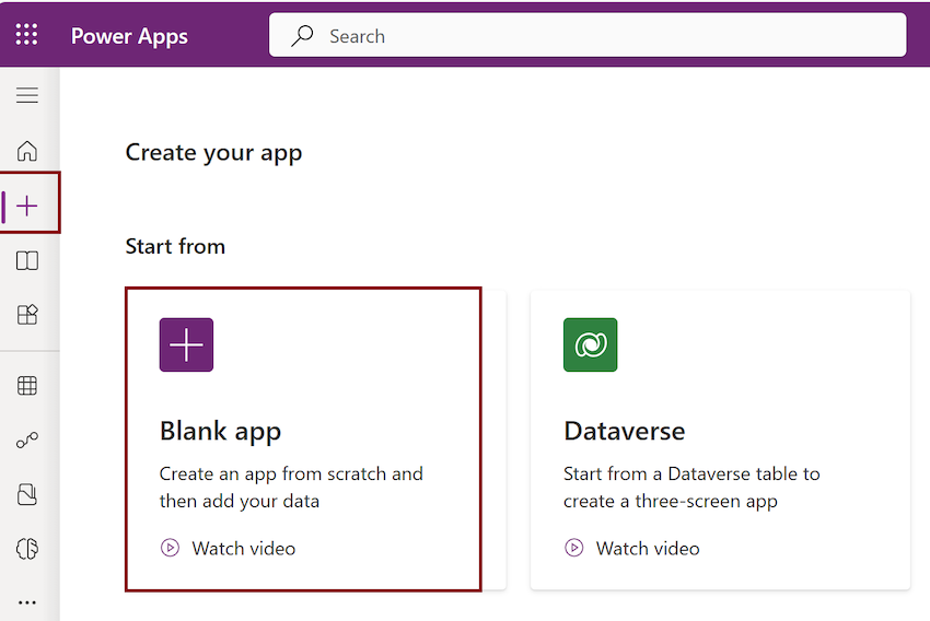 Select the Canvas app from blank